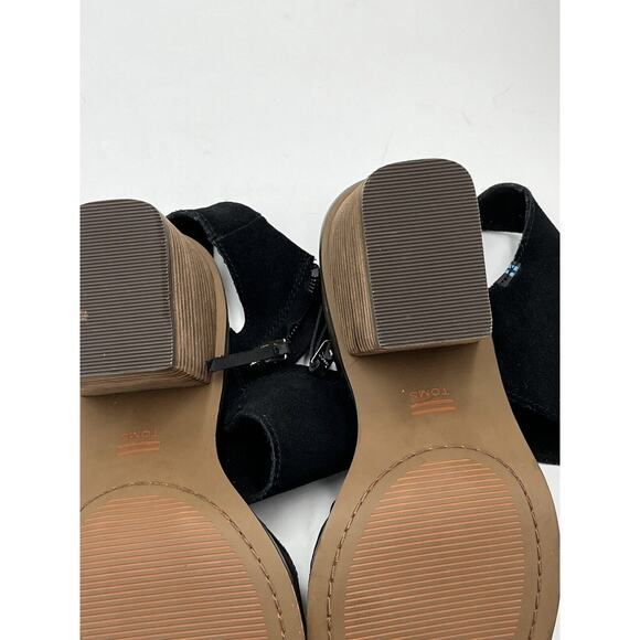 Tom's Majorca Black Suede Cutout Block Summer Stacked Heel Sandal Sz 8.5/39 - Picture 15 of 15